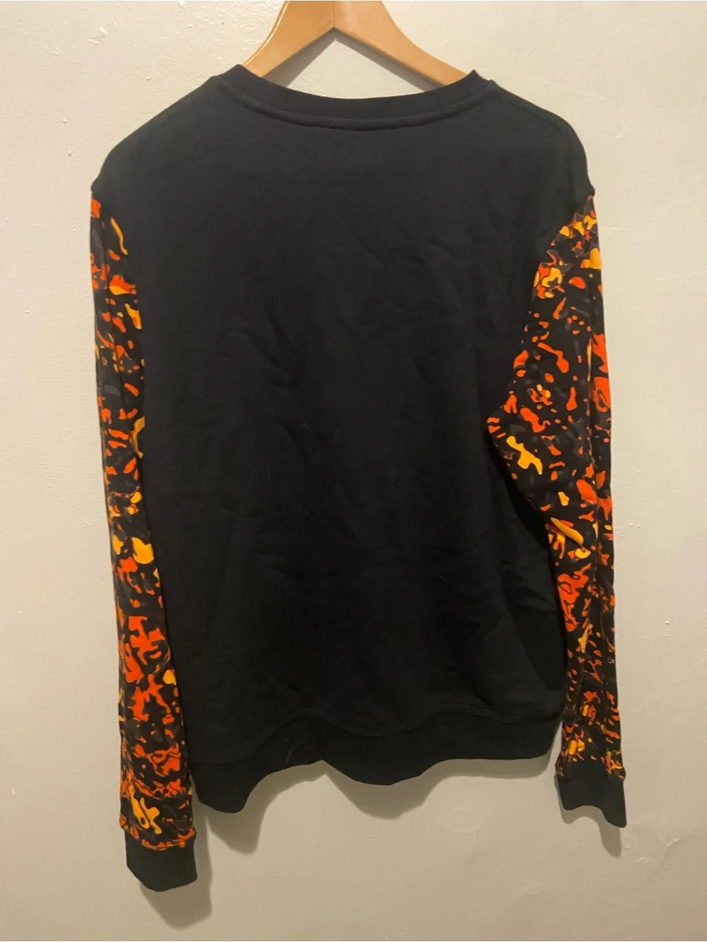 Nike Black Crewneck Sweater with Bright Orange Logo & Orange Camo Sleeves